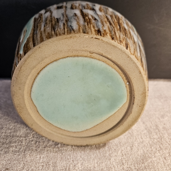 Japanese Vintage Vase Ikebana Brown Green Turquoise Pottery MCM W7"X5H - Picture 7 of 10